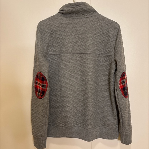 Gray Quilted Snap Pullover w/ Plaid Trim & Elbow Patches – Size L - Picture 5 of 5